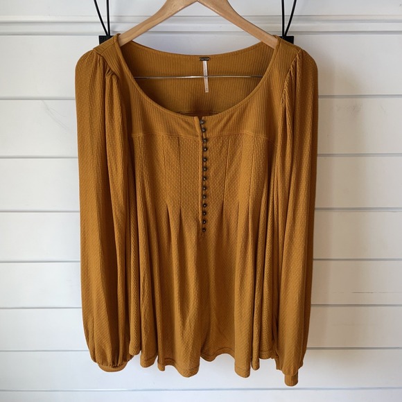 Free People Womens Devin Top Relaxed Fit Balloon Sleeve Autumn Pearl Orange: Med - Picture 2 of 7